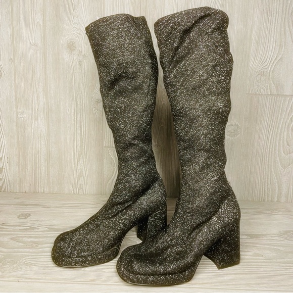 Wild rose cloth retro go go boots 70s inspired cosplay costume glitter black 9 - Picture 4 of 10